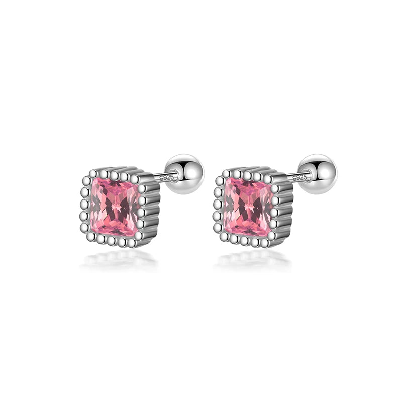 TrustDavis 100% 925 Sterling Silver Square Zircon CZ Screw Stud Earrings for Daughter Girls Fine Jewelry Gift DF2043