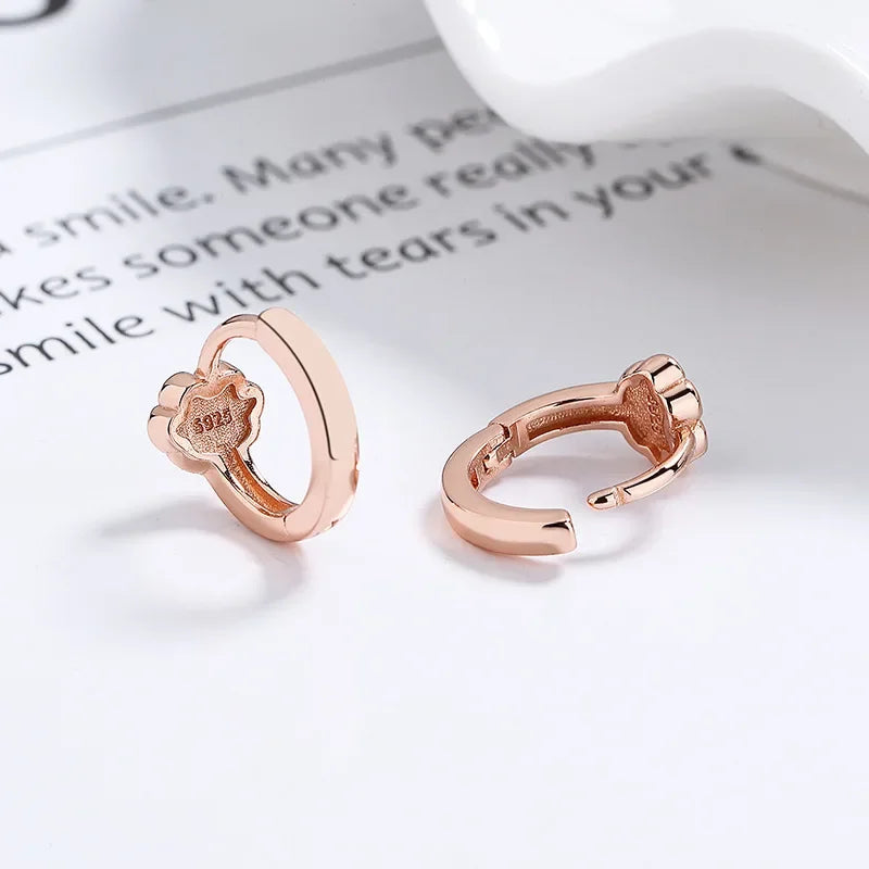 TrustDavis Genuine 925 Sterling Silver Cute Pink Cat Claw Hoop Earrings Women Fashion for Girls Anniversary Fine Jewelry DS3960