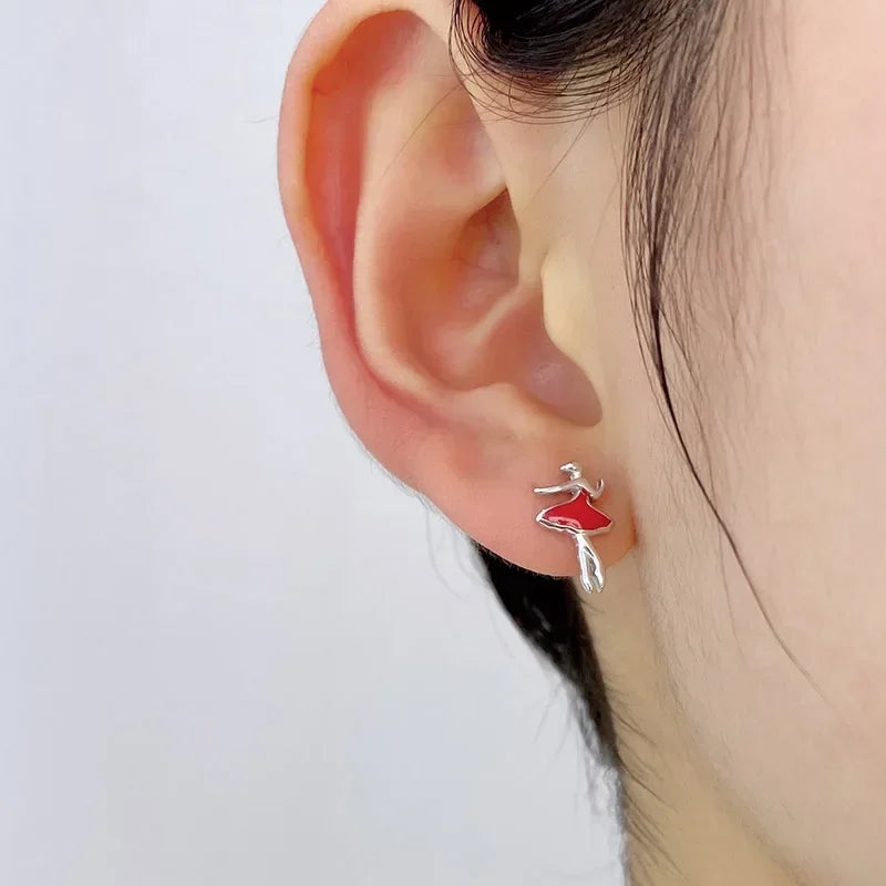 TrustDavis 925 Sterling Silver Color Glaze Ballet Dancer Stud Earrings For Women Wedding Party Valentine's Day Gift Jewelry DA38