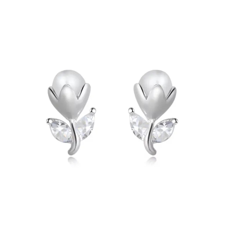 TrustDavis Girls 925 Sterling Silver Cute Romantic Tulip Flower Stud Earrings for Daughter Children Birthday Gift Jewelry DS4051
