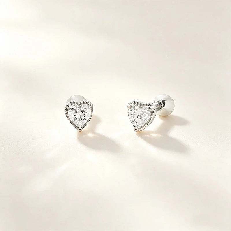 Heart-shaped Zircon Screw Earrings for Women Daily Wear Jewelry Gift DS4989