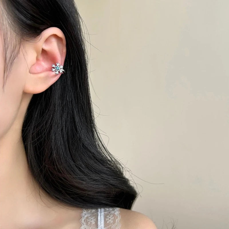 TrustDavis 925 Sterling Silver Women's Fashion Simple Snowflake Zircon Earrings for Women Girls Christmas Jewelry Gift DS4702