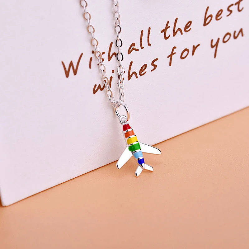 TrustDavis Real 925 Sterling Silver Fashion Color Drip Glue Aircraft Charm Pendant Handmade DIY Accessories Fine Jewelry DZ212
