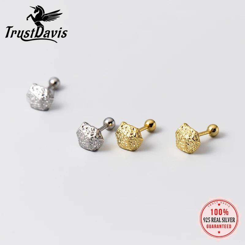 TrustDavis New 925 Sterling Silver Simple Irregular Geometry Stud Earrings for Women Fine Anniversary Gift DA3225