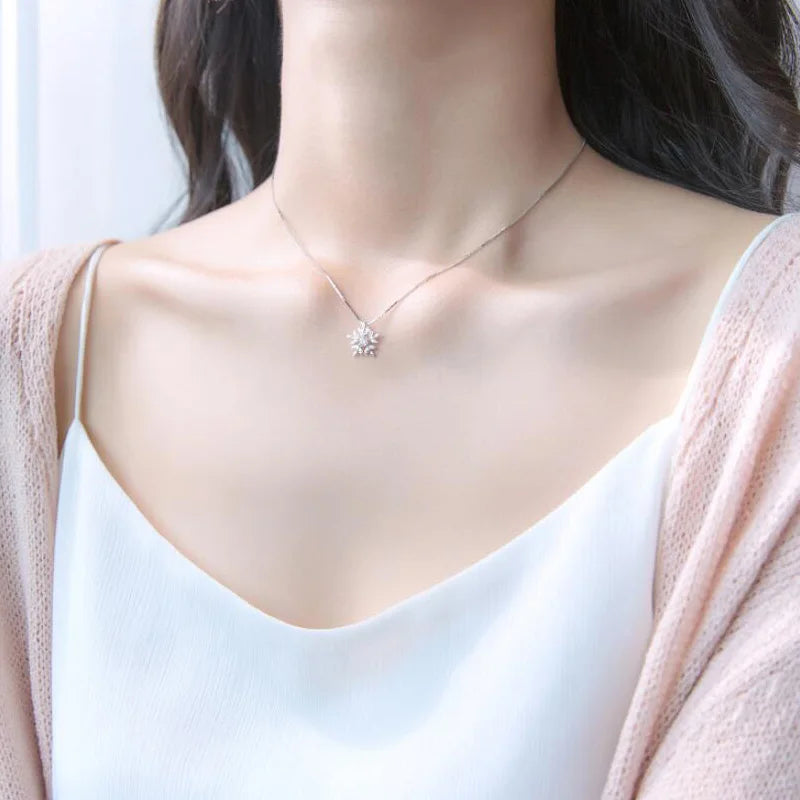 Snowflake Stud Earring Pendant Short Necklace DS1144