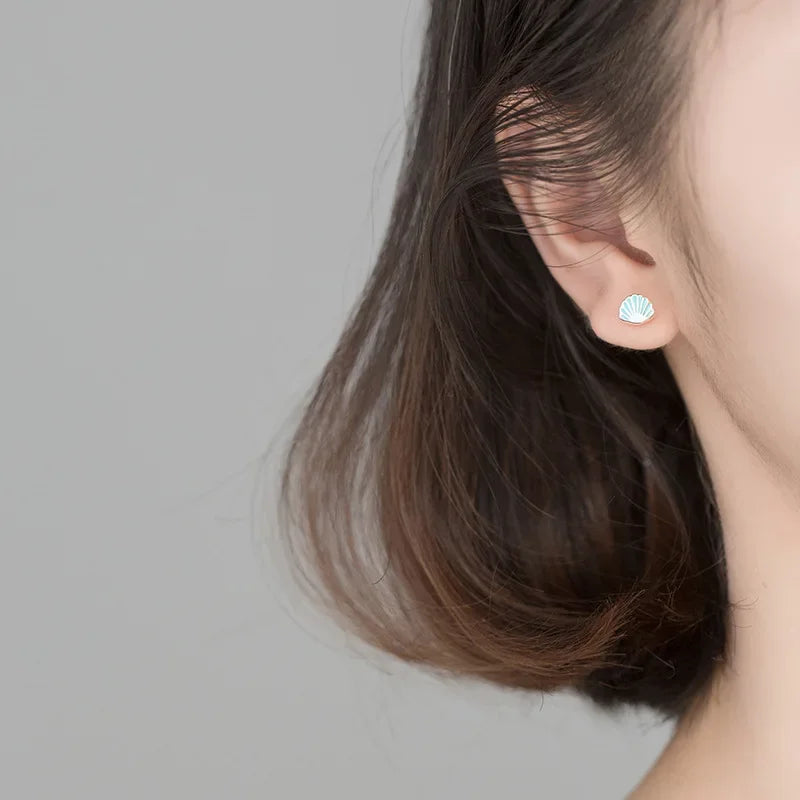 Blue Shell Charm Stud Earrings DB992