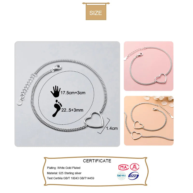 Trustdavis 925 Sterling Silver Fashion Women's Jewelry Romantic Heart Chain Anklets For Wife Best Friend Drop Shipping DA1169