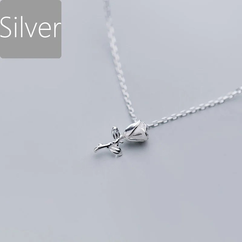 TrustDavis Real 925 Sterling Silver Sweet Elegant Rose Flower Clavicle Necklace For Women Wedding Valentine's Day Jewelry DB292