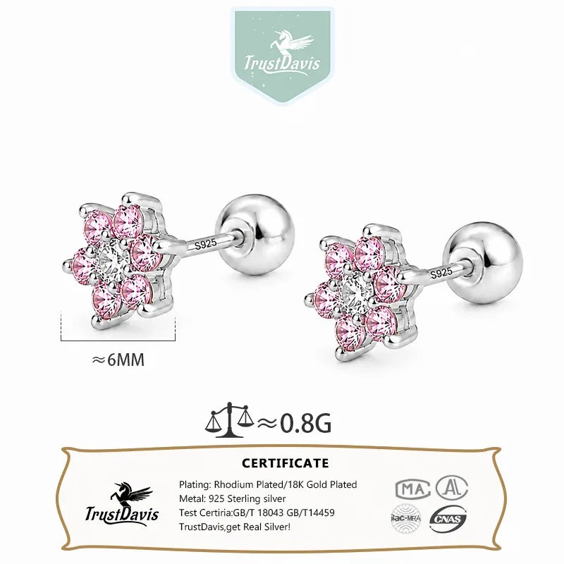 Pink Flower Zircon Earrings for Women Daily Wear Jewelry Gift DS4963