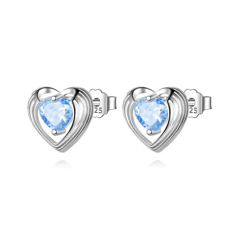 TrustDavis Girls Real 925 Sterling Silver Heart Colorful Zircon Stud Earrings for Sweet Daugther Fine S925 Jewelry DS4505