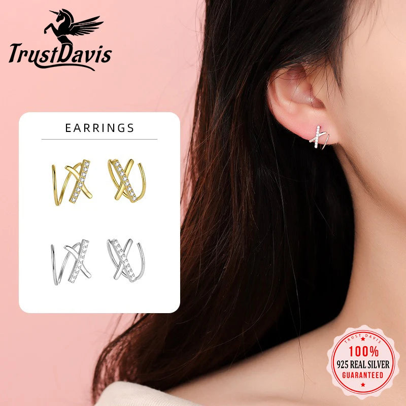 X-shaped Cross Earring Zircon Hooks for Women Girls Jewelry Gift DS4851