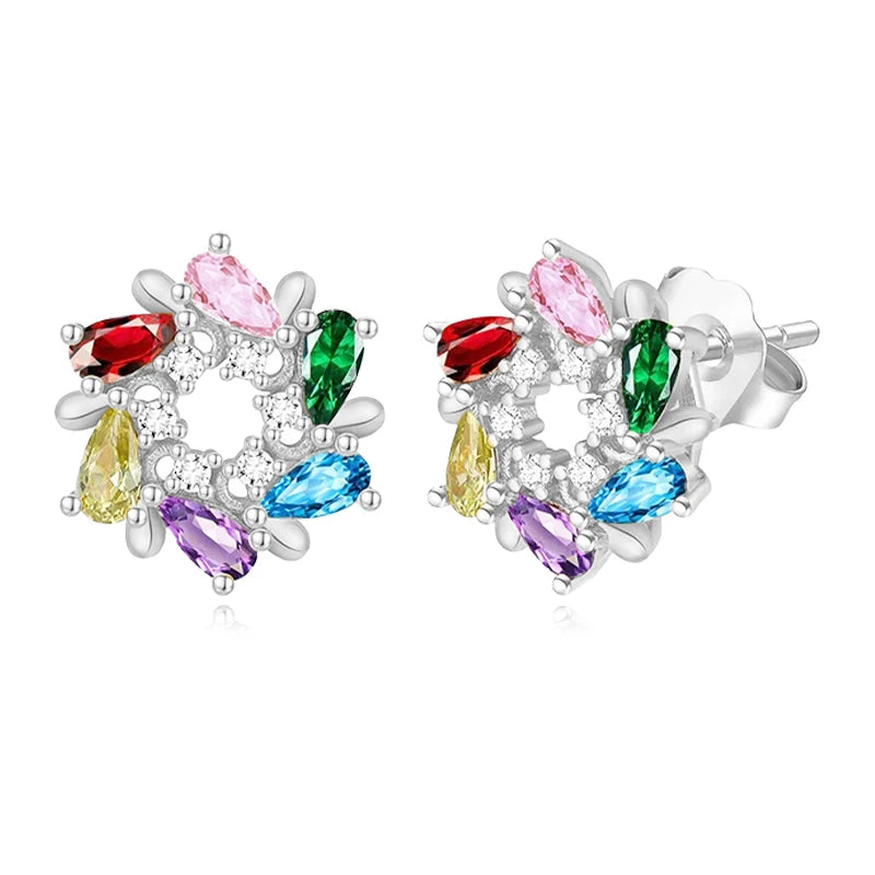 Trustdavis Real 925 Sterling Silver Sweet Waterdrop Colored Diamond Stud Earrings Women Girls Birthday Party Gift Jewelry DS4132