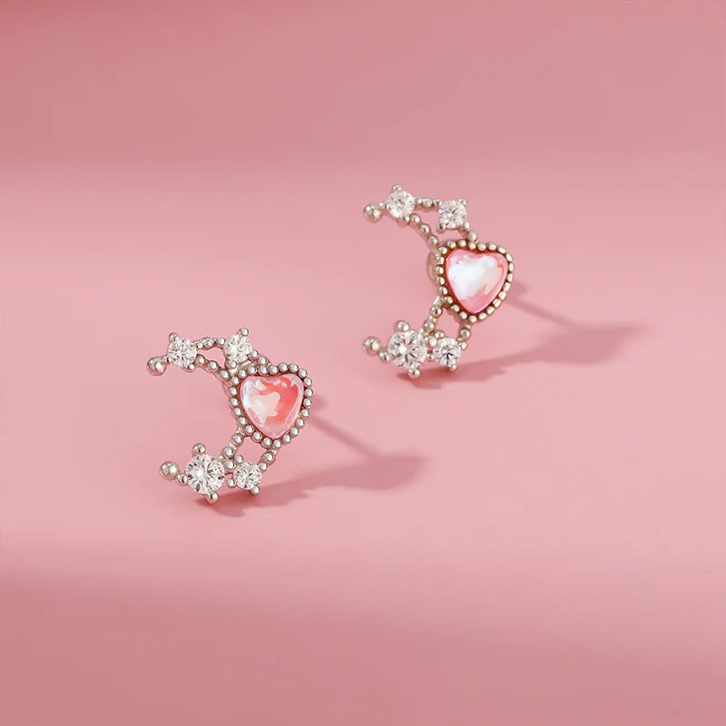 Trustdavis Real 925 Sterling Silver Romantic Heart Moon Shiny CZ Screw Stud Earrings For Women Wedding Fine Jewelry Gift DS4625