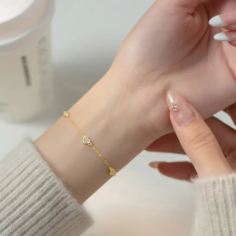 TrustDavis 925 Sterling Silver Sweet Heart Cross Thin Chain Bracelet for Women Wedding Birthday Fine S925 Jewelry DS3977