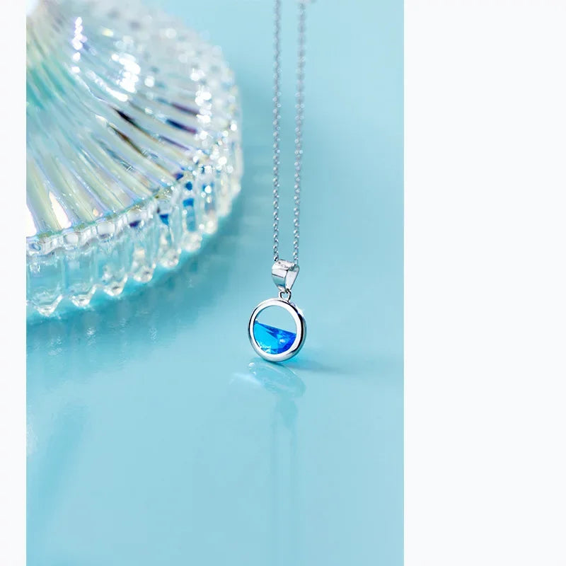 Trustdavis 925 Sterling Silver Hollow Round Crystal Pendant Short Clavicle Chain Necklace For Women Sivler 925 Jewelry DS841