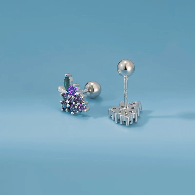 TrustDavis Real 925 Sterling Silver Vintage Purple Grape Screw Stud Earrings for Women Young Daughter Birthday Party Gift DS4630