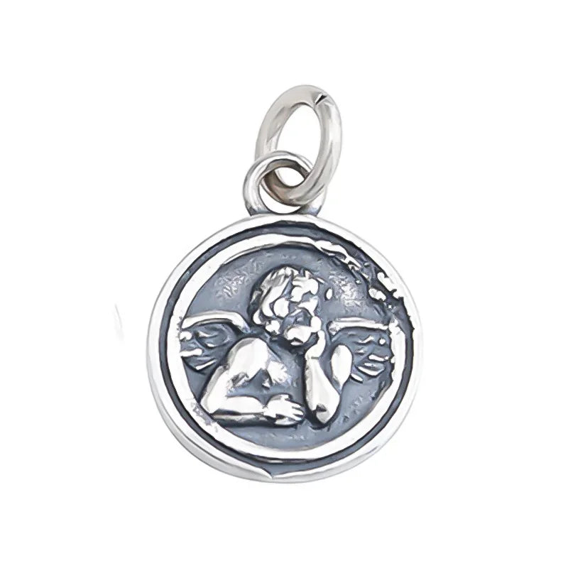 Round Angel Pendant DIY Necklace Bracelet Accessories Fine 925 Jewelry HY654