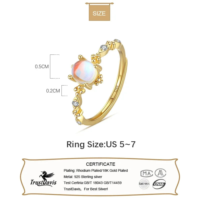 TrustDavis Real 925 Sterling Silver Sweet Synthesis Coloured Glaze Opening Rings For Women Wedding Party Gift Jewelry DG0144