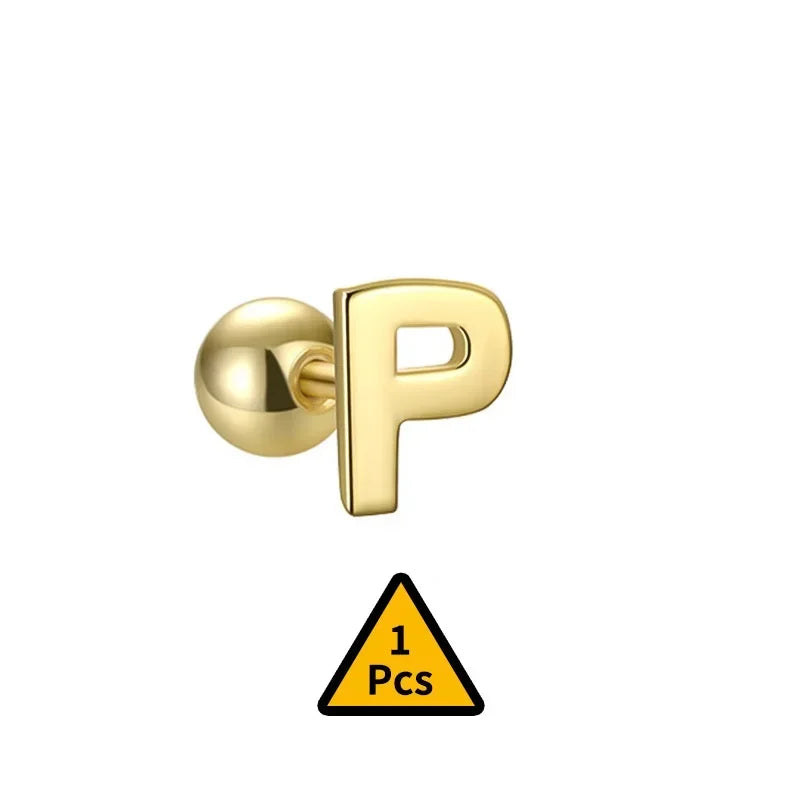 TrustDavis Real 925 Sterling Silver Stud Earrings 26 Letter CZ Screw Beads For Women Children Baby Minimalist Jewelry DA2559