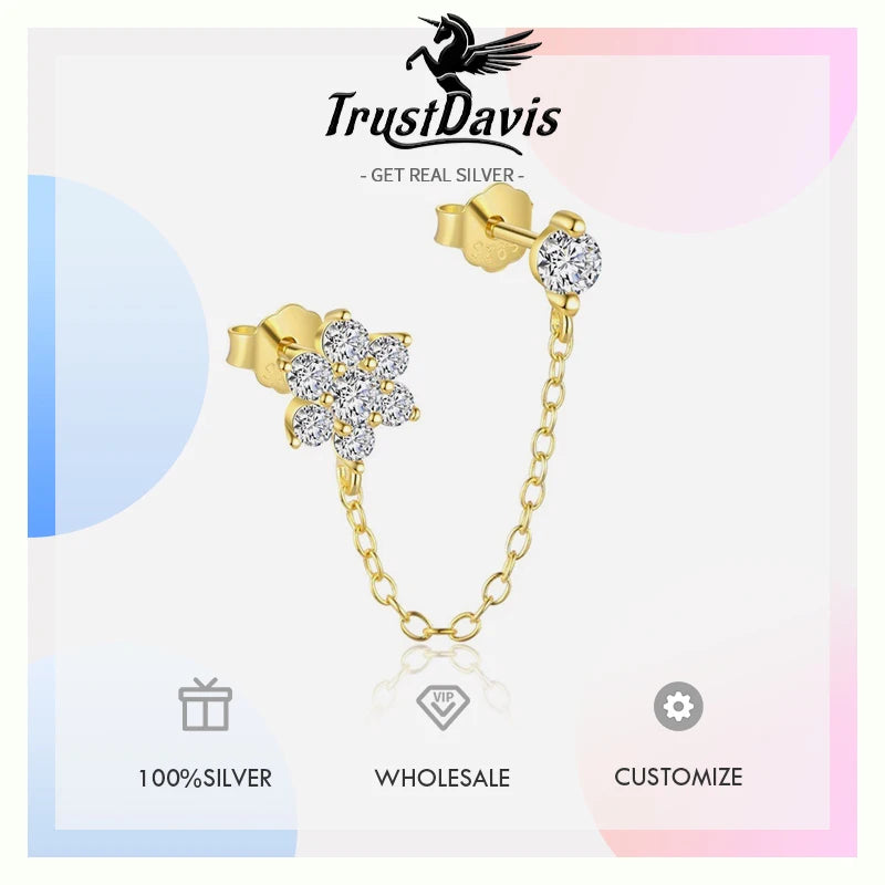 TrustDavis 925 Sterling Silver Women's Fashion Simple Single Tassel Long Chain Earrings for Women Girls Jewelry Gift DS4448