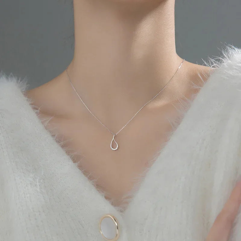 TrustDavis Real 925 Sterling Silver Fashion Water Drop Dazzling CZ Choker Necklace For Women Wedding Birthday Fine Jewelry DB116