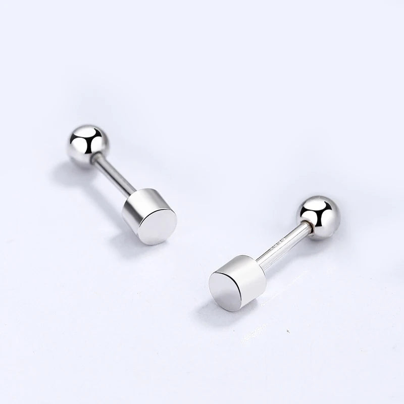 TrustDavis Real 925 Sterling Silver Cylindrical Bead Screw Stud Earrings For Women Valentine's Day Fine S925 Jewelry Gift DA2868
