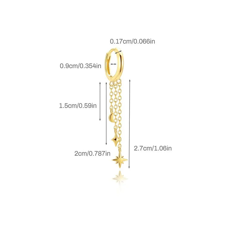 Star and Moon Diamond-Studded Tassel Earrings DS4833