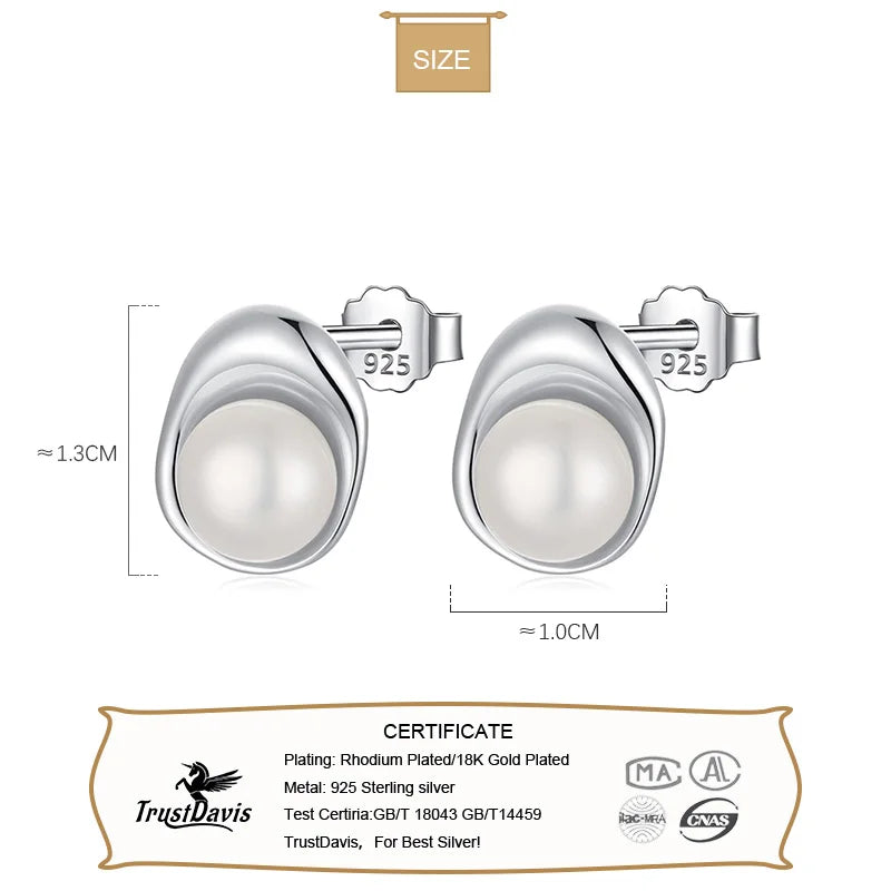 TrustDavis Elegant Real 925 Sterling Silver Pearls Stud Earrings for Women Lady Teen Fine S925 Jewelry Wholesale DS3746