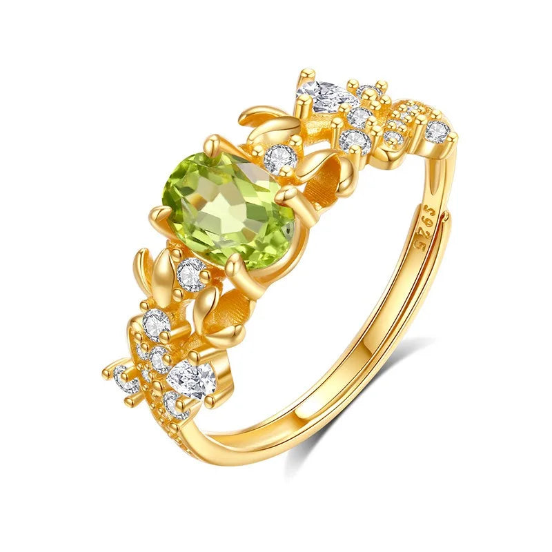 TrustDavis 925 Sterling Silver Women's Fashion Sweet Bauhinia Natural Crystal Stone Ring for Women Girls Jewelry Gift DS4421