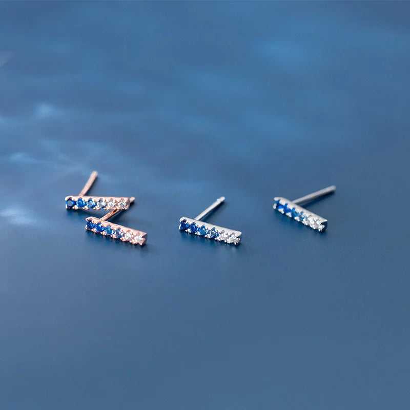 Trusta Genuine Fashion 925 Sterling Silver Sweet Cute Dazzling Pink Blue CZ Stick Stud Earrings For Women Girl Teens Lady DA555