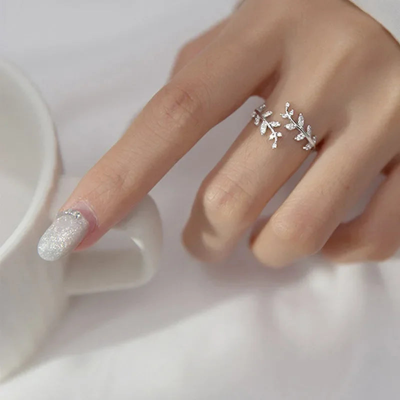 Leaf Open Ring Gift for Daddy's Girl Mom Daugther Birthday Jewelry DS4281