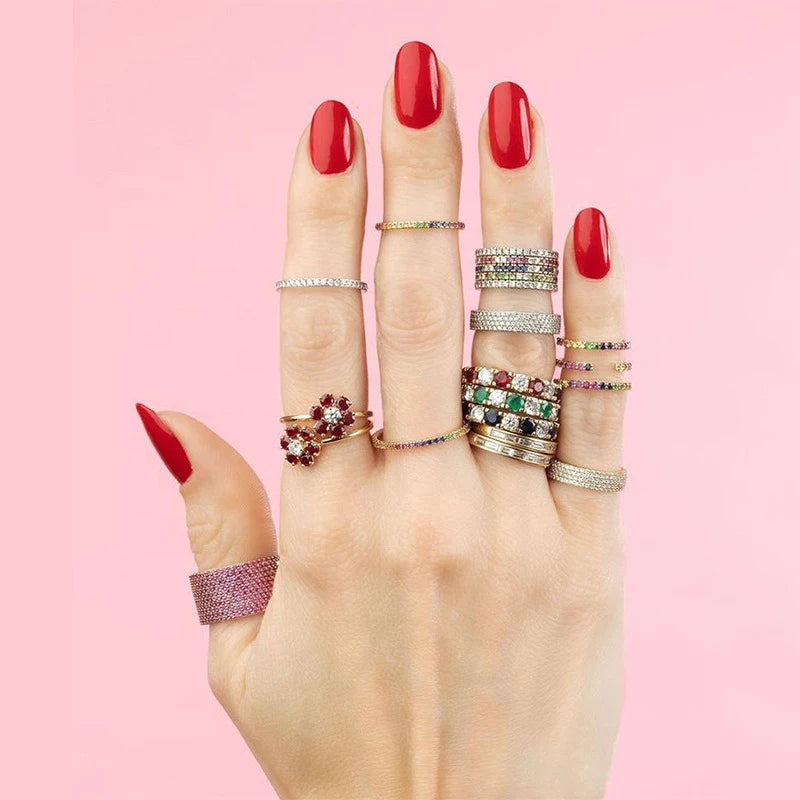 TrustDavis Real 925 Sterling Silver Women's Fashion Two-tone Flower Colored Zircon Ring for Women Girls Fine Jewelry Gift DS4708