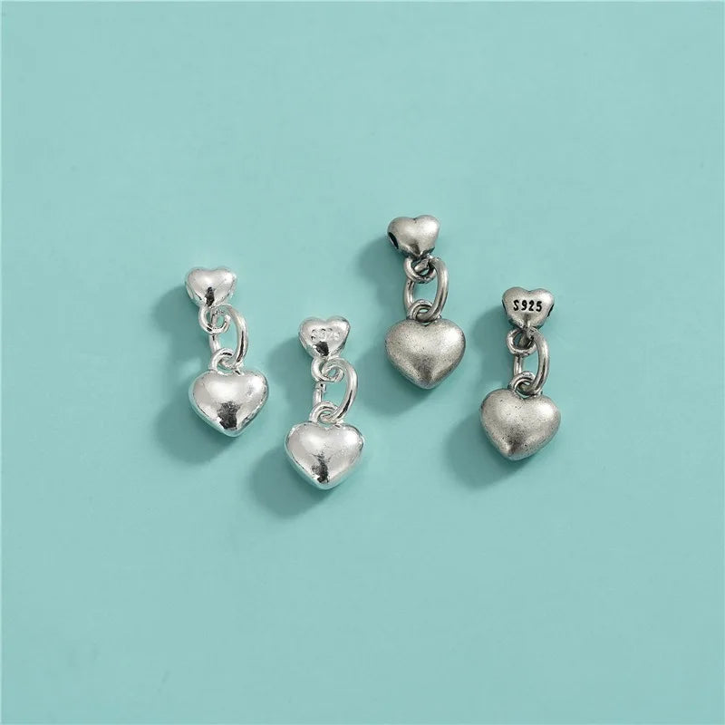 TrustDavis New Real 925 Sterling Silver Fashion Romantic Hearts Charm Pendant Handmade DIY Accessories Wholesale DZ1720