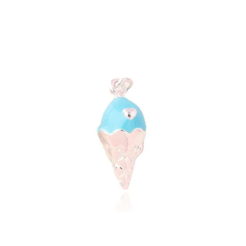 TrustDavis Real 925 Sterling Silver Cute Lovely Colored Ice Cream Pendant Handmade Bracelet Necklace Accessories Jewelry DZ1656