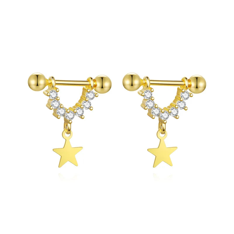 Trustdavis Girls Real 925 Sterling Silver Fashion U-shaped Star Stud Earrings Women Birthday Party Gift Jewelry DS4111