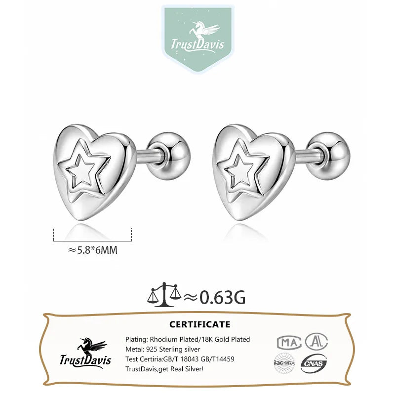 Real 999 Silver Fashion and Elegant Smooth Heart Earrings DS4934