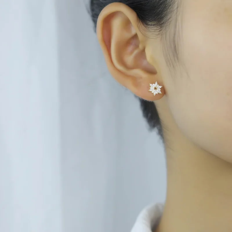 Snow Flower Zircon Shiny Stud Earrings L134