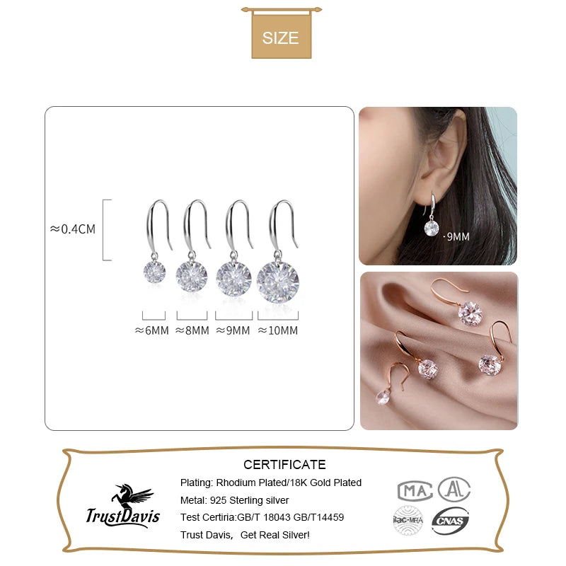 Trustdavis Genuine 925 Sterling Silver Lovely Dazzling CZ Dangle Earrings For Women Fashion Silver 925 Jewelry Wedding Gift DT59