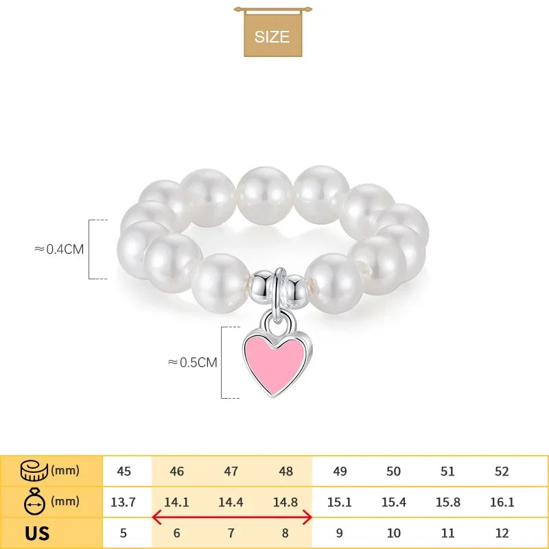 TrustDavis 925 Sterling Silver heart Synthesis pearl Opening Rings For Women Romantic Style Fine 925 Wholesale Jewelry DS3570