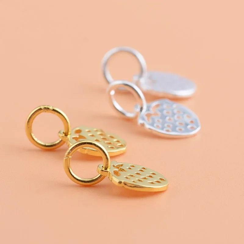 TrustDavis Real 925 Sterling Silver Personality Fashion Sweet Strawberry Charm Pendant Handmade DIY Accessories Jewelry HY078