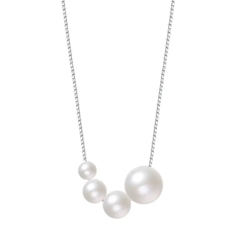 Real 925 Sterling Silver Synthetic Pearl Necklace LB065