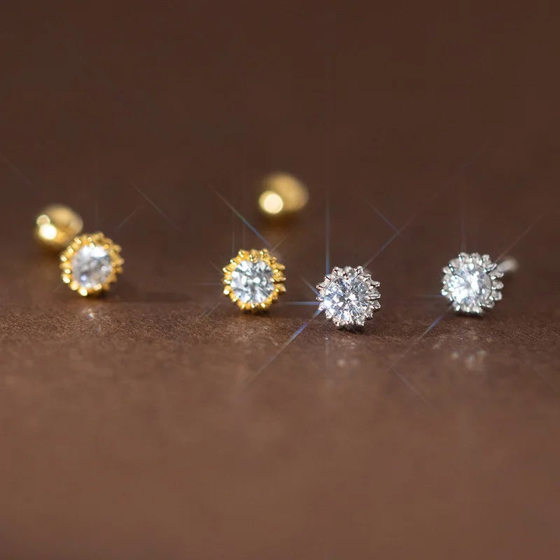 TrustDavis Genuine 925 Sterling Silver Classic White Zircon Threads Stud Earrings for Daughter Children Birthday Jewelry DS4464