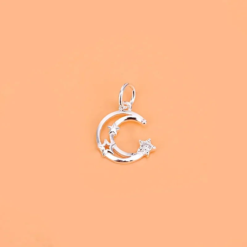 TrustDavis Real 925 Sterling Silver Fashion Hollow Moon CZ Charm Pendant Handmade DIY Accessories Fine Jewelry Wholesale HY221