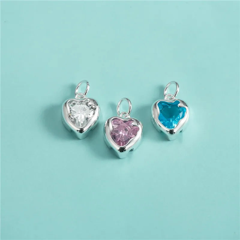 TrustDavis Real 925 Sterling Silver Sweet Zircon Heart Charm Pendant Handmade DIY Accessories Fine Jewelry Wholesale DZ1773