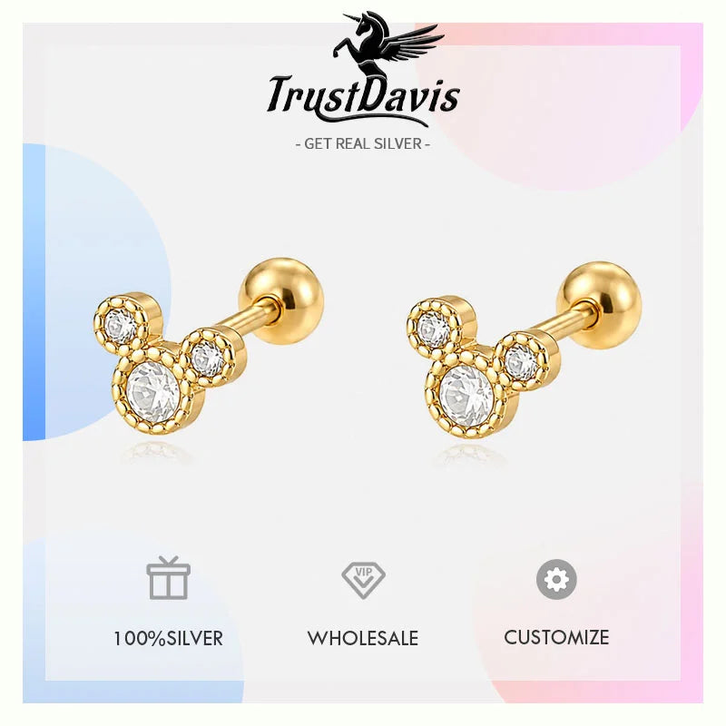 Cartoon Mouse Zircon Silver Earrings DS4899