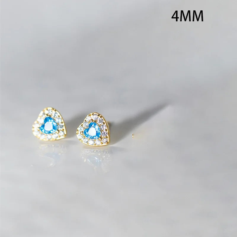 TrustDavis 925 Sterling Silver Fashion Heart Shaped Earrings Blue Diamond Stud Earrings for Women Fine Jewelry Gift DS4167
