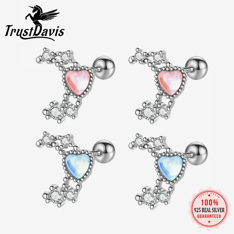 Trustdavis Real 925 Sterling Silver Romantic Heart Moon Shiny CZ Screw Stud Earrings For Women Wedding Fine Jewelry Gift DS4625