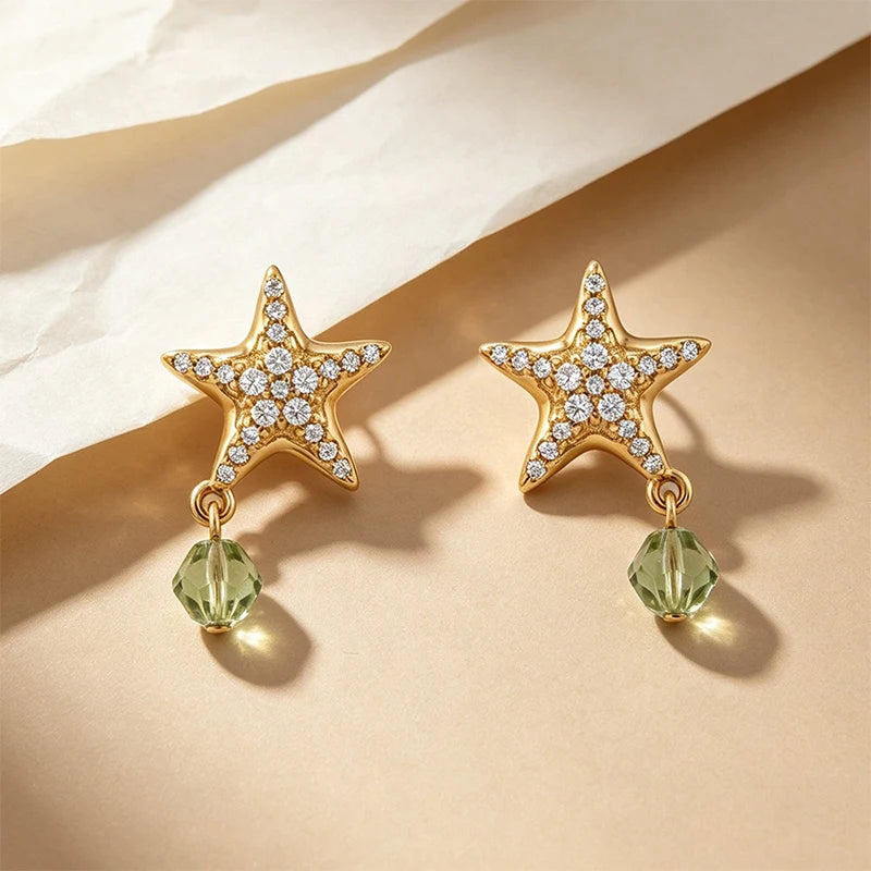 Starfish Zircon Stud Earrings for Women Daily Wear Jewelry Gift DS4980
