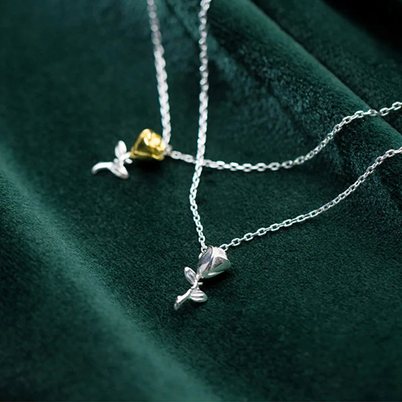 TrustDavis Real 925 Sterling Silver Sweet Elegant Rose Flower Clavicle Necklace For Women Wedding Valentine's Day Jewelry DB292