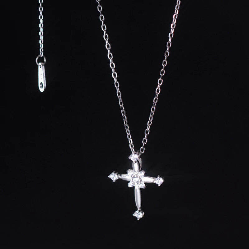 TrustDavis Real 925 Sterling Silver Fashion Sweet CZ Cross Pendant Necklace For Women Wedding Anniversary Jewelry DS3471